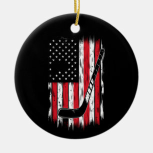 Hockey American Flag Sports Retro Vintage Ceramic Tree Decoration