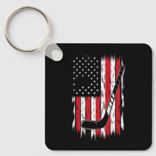 Hockey American Flag Sports Retro Vintage Key Ring