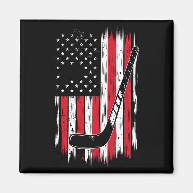 Hockey American Flag Sports Retro Vintage Magnet (Front)