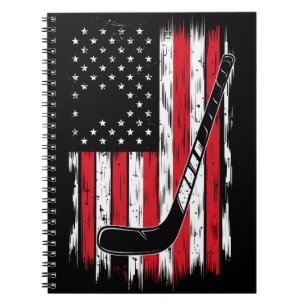 Hockey American Flag Sports Retro Vintage Notebook
