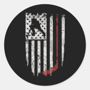 Hockey American USA Flag Hockey Tee Classic Round Sticker