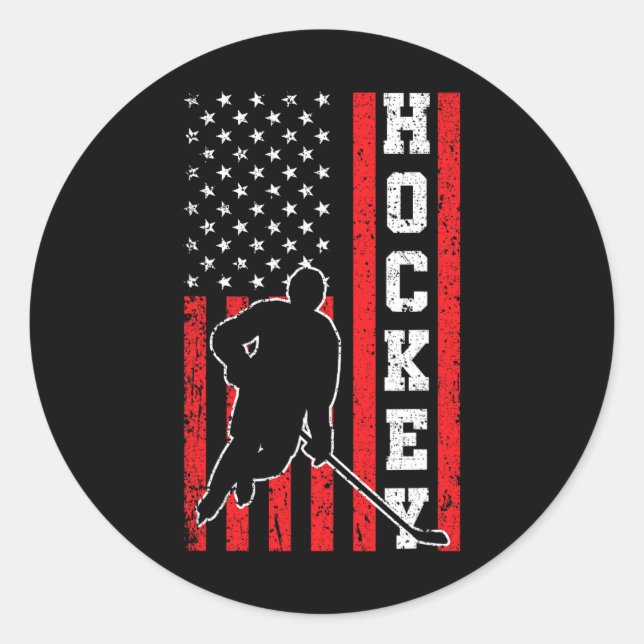 Hockey American USA Flag Men Boys 4th of July Hock Classic Round Sticker (Front)