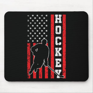 Hockey American USA Flag Men Boys 4th of July Hock Mouse Mat