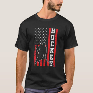 Hockey American USA Flag Men Boys 4th of July Hock T-Shirt