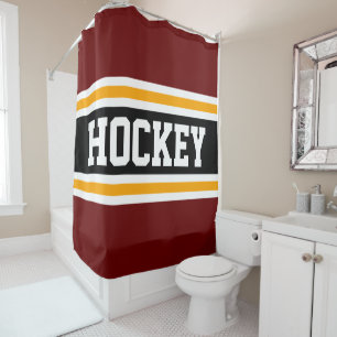 HOCKEY Athletic Bold Red Black Yellow Stripes Shower Curtain