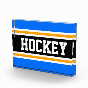 HOCKEY Athletic Bright Blue Black Yellow Stripes Photo Block