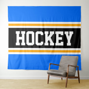 HOCKEY Athletic Bright Blue Black Yellow Stripes Tapestry