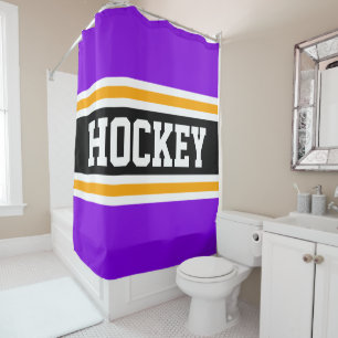 HOCKEY Athletic Bright Purple Black Yellow Stripes Shower Curtain