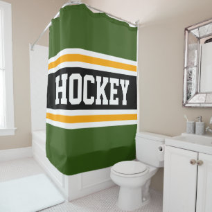 HOCKEY Athletic Forest Green Black Yellow Stripes Shower Curtain