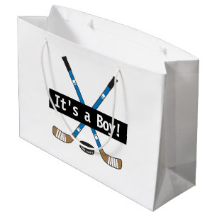 Hockey Baby It's a Boy or Girl Blue Hockey Sticks Large Gift Bag
