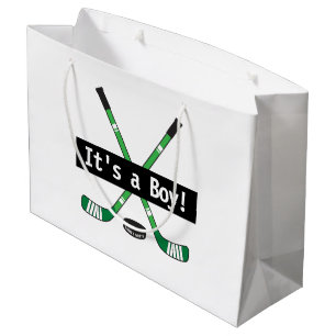 Hockey Baby It's a Boy or Girl Green Hockey Sticks Large Gift Bag