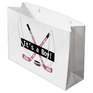 Hockey Baby It's a Boy or Girl Pink Hockey Sticks Large Gift Bag