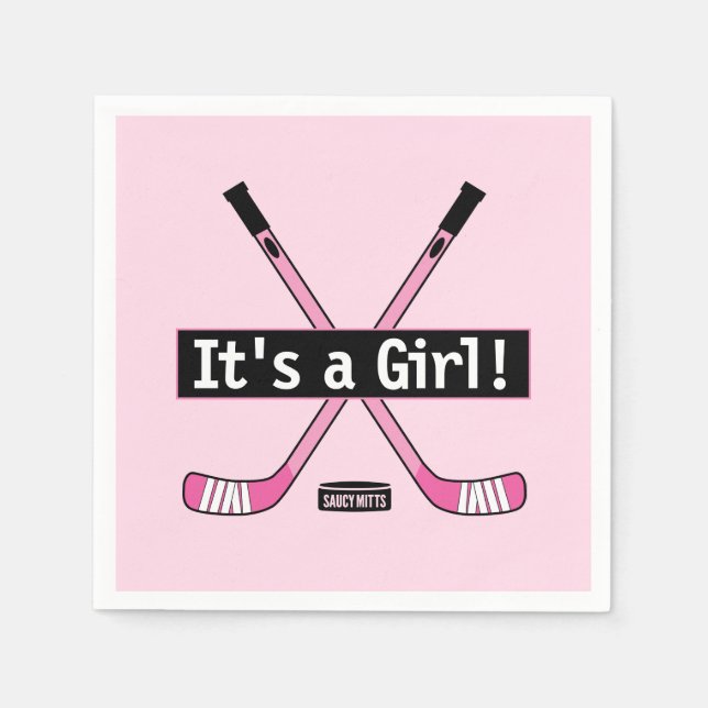 Hockey Baby It's a Girl Pink Hockey Sticks Napkin (Front)