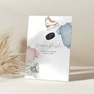 Hockey baby shower, ice hockey diaper raffle pedestal sign