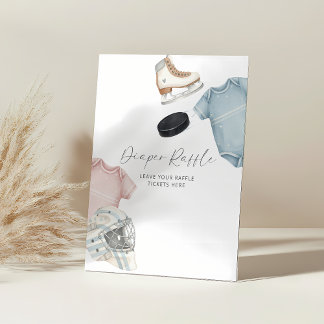 Hockey baby shower, ice hockey diaper raffle pedestal sign
