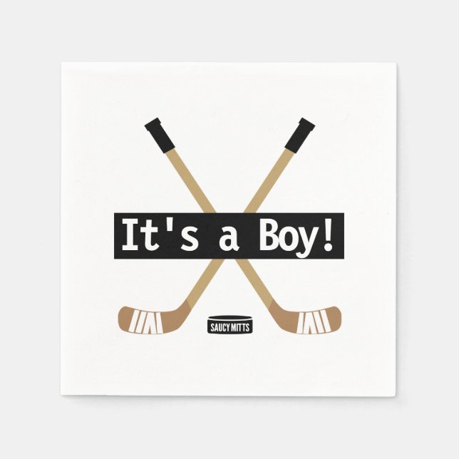 Hockey Baby Shower It's a Boy Hockey Sticks Napkin (Front)