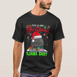 Hockey Ball Santa Hat Christmas Lights Funny Sport T-Shirt