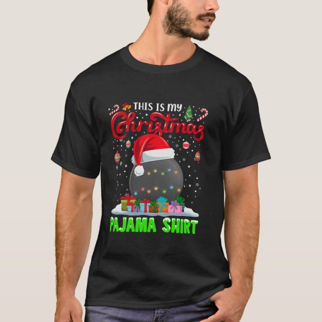 Hockey Ball Santa Hat Christmas Lights Funny Sport T-Shirt (Front)