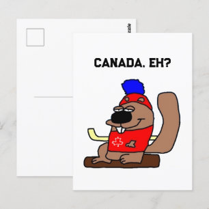 Hockey Beaver Cartoon in Red Maple Leaf Shirt Postcard