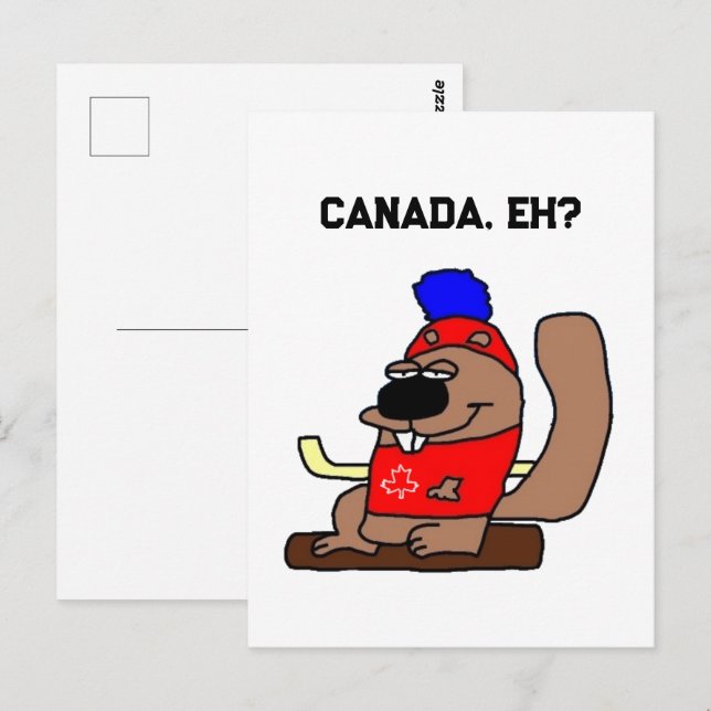 Hockey Beaver Cartoon in Red Maple Leaf Shirt Postcard (Front/Back)
