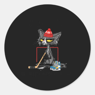 Hockey Because Murder Is Wrong Funny Cute Cat Hock Classic Round Sticker