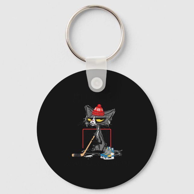Hockey Because Murder Is Wrong Funny Cute Cat Hock Key Ring (Front)