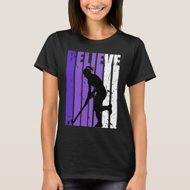 Hockey Believe Silhouette Colorful Purple T-Shirt (Front)