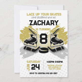 Hockey birthday invitation GOLD theme