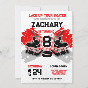 Hockey birthday invitation RED