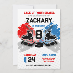 Hockey birthday invitation RED and BLUE theme