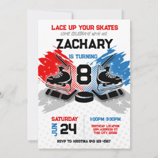 Hockey birthday invitation RED and BLUE theme