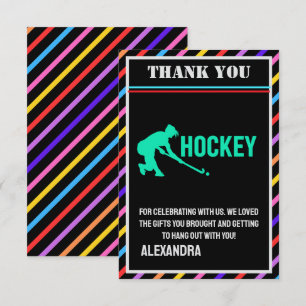 Hockey Birthday Party, Hockey Girl Player  Thank You Card