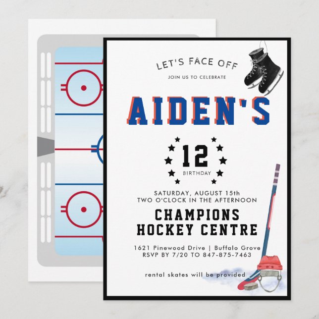 Hockey Birthday Party Invitation (Front/Back)