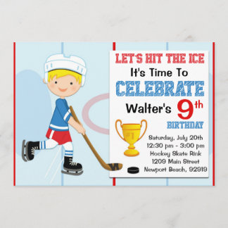 Hockey Birthday Party Invitation Blonde Hair