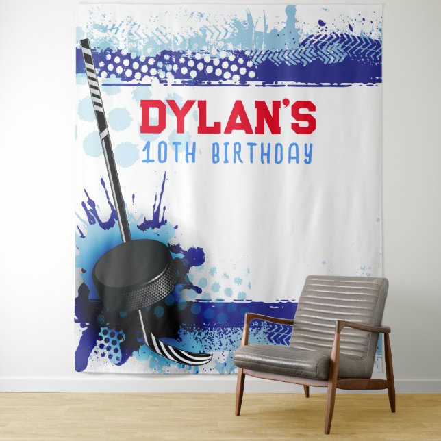 Hockey  Birthday Party Photo-Op Kids Backdrop  Tapestry (In Situ)