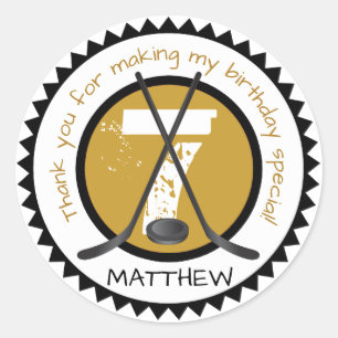 Hockey Birthday Sticker Black and Gold