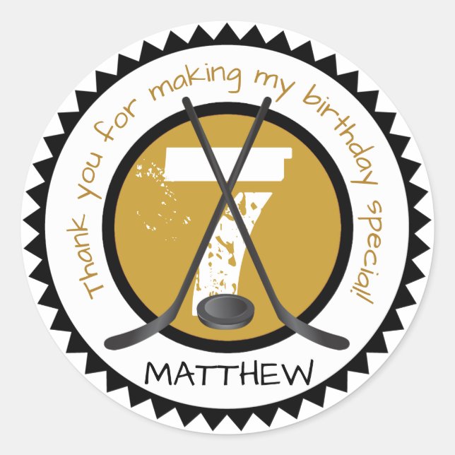Hockey Birthday Sticker Black and Gold (Front)