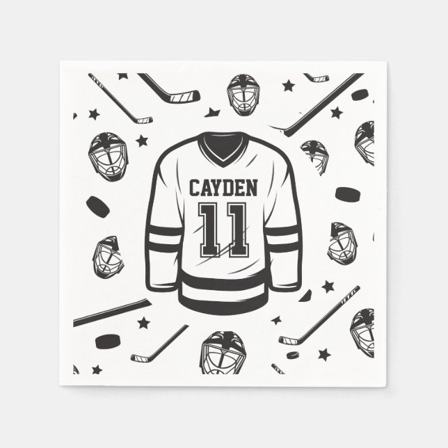 Hockey black and White 11th Birthday Napkin (Front)