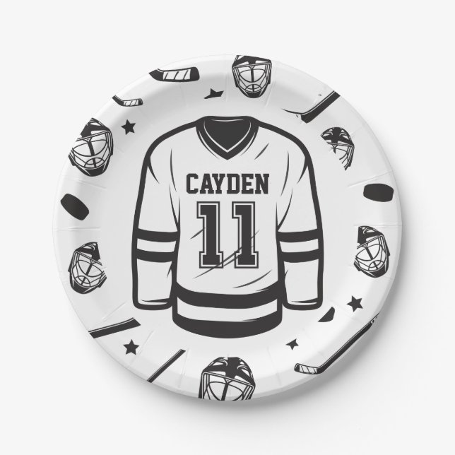 Hockey black and White 11th Birthday Paper Plate (Front)