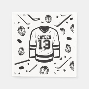 Hockey black and White 13th Birthday Napkin