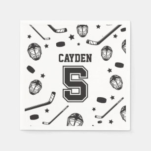 Hockey black and White 5th Birthday Napkin