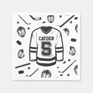 Hockey black and White 5th Birthday Napkin