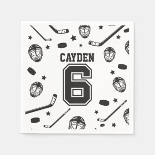Hockey black and White 6th Birthday Napkin
