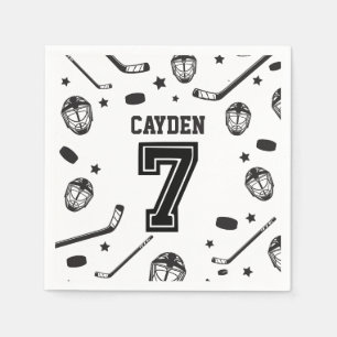 Hockey black and White 7th Birthday Napkin