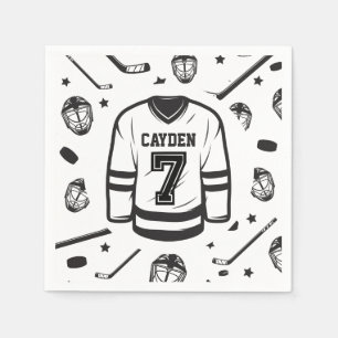 Hockey black and White 7th Birthday Napkin