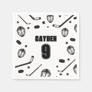 Hockey black and White Birthday Napkin