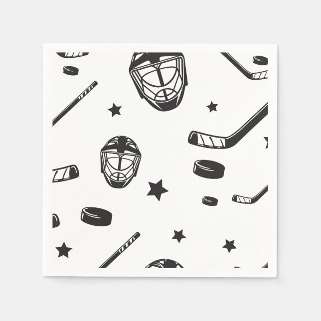 Hockey black and White Birthday Napkin (Front)