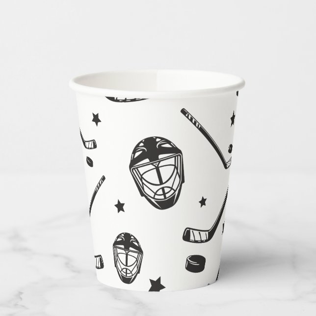 Hockey black and White Birthday Paper Cups (Left)