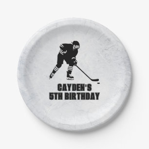 Hockey black and White Birthday Paper Plate