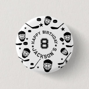 Hockey black and White Themed Kids Birthday Party 3 Cm Round Badge